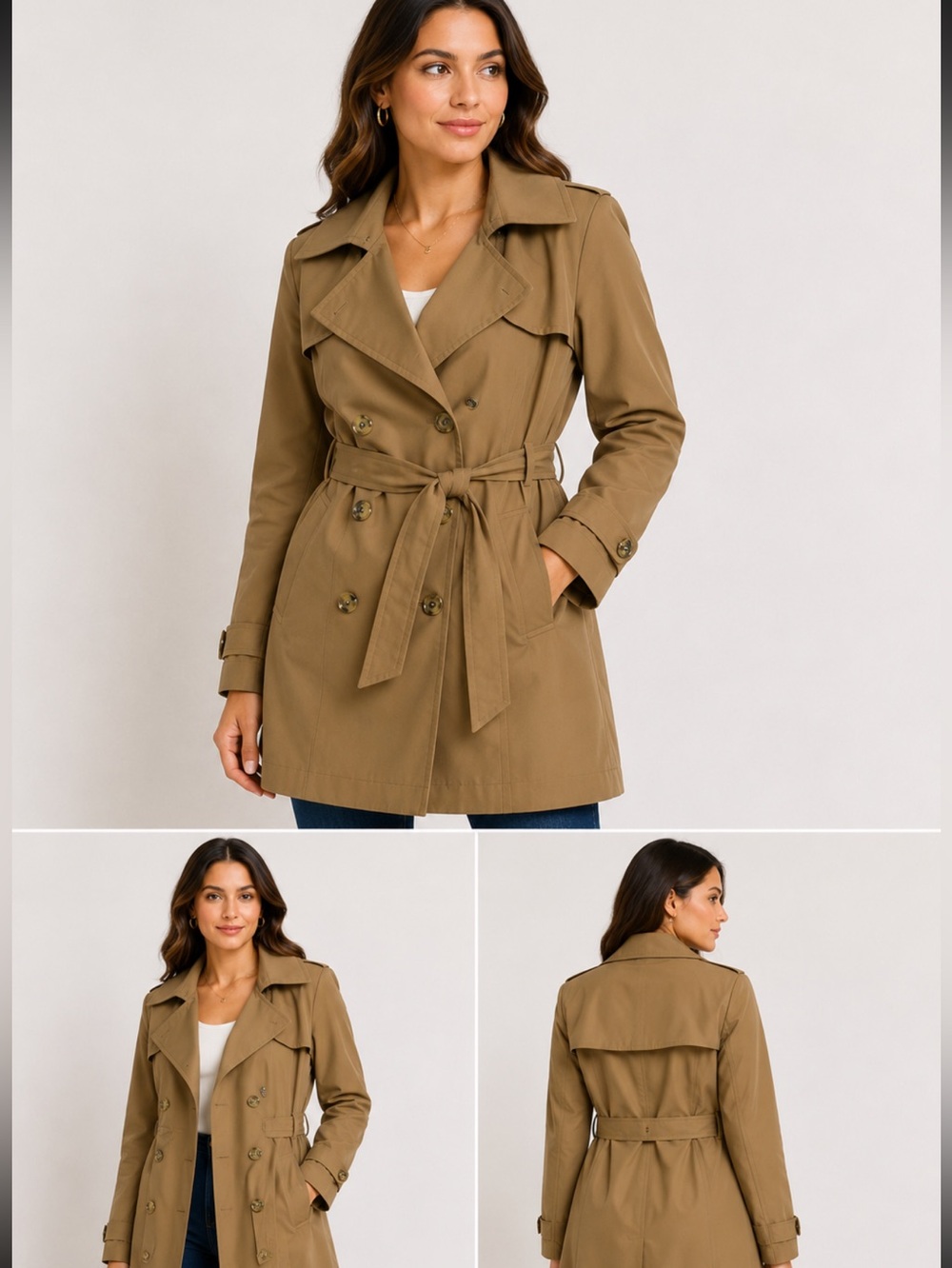 Calvin Klein being tan double breast gold button trench coat size Medium